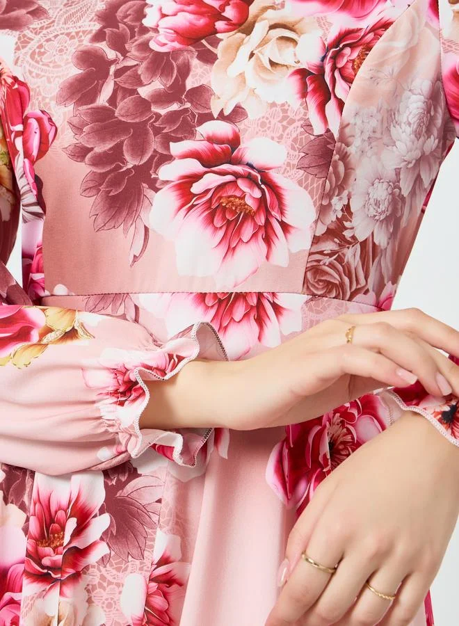 Take Two  Women Floral Printed V-Neck Pleated Midi Dress for Women | Best Price UAE